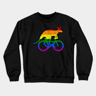 Cyclist Kangaroo Bicycle Funny Sport Motivation Rainbow Flag Crewneck Sweatshirt